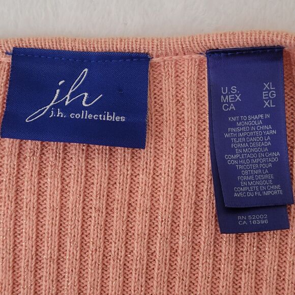J H Collectibles Peach Metallic Gold Shimmer Cardigan Sweater Toggle Button Snap - Picture 3 of 6